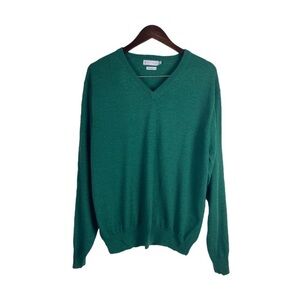 Peter Millar Men's 100% Merino Wool Dark Green V-Neck Sweater - Size XXL